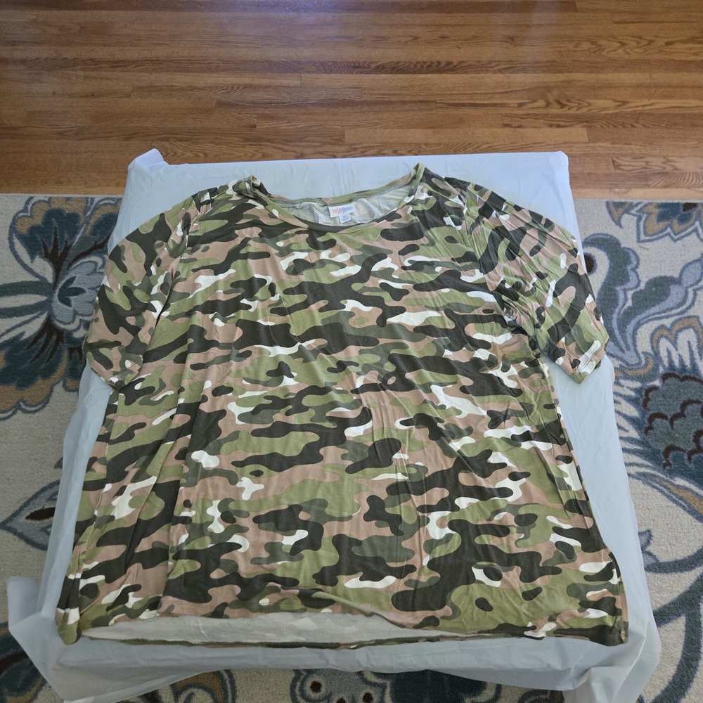 LuLaRoe Green and Brown Camouflage Boyfriend T